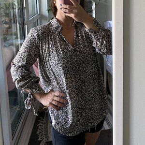 FREE PEOPLE Leopard Print Long Sleeves Button Down Blouse Size S
